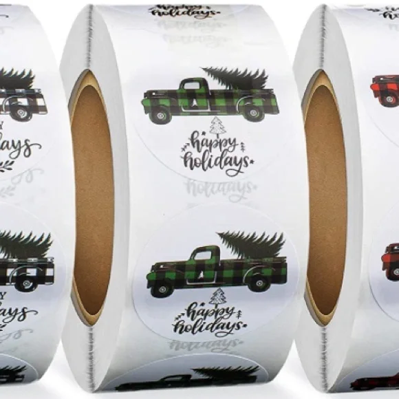 100 Christmas plaid pickup truck/tree stickers - Picture 5 of 6